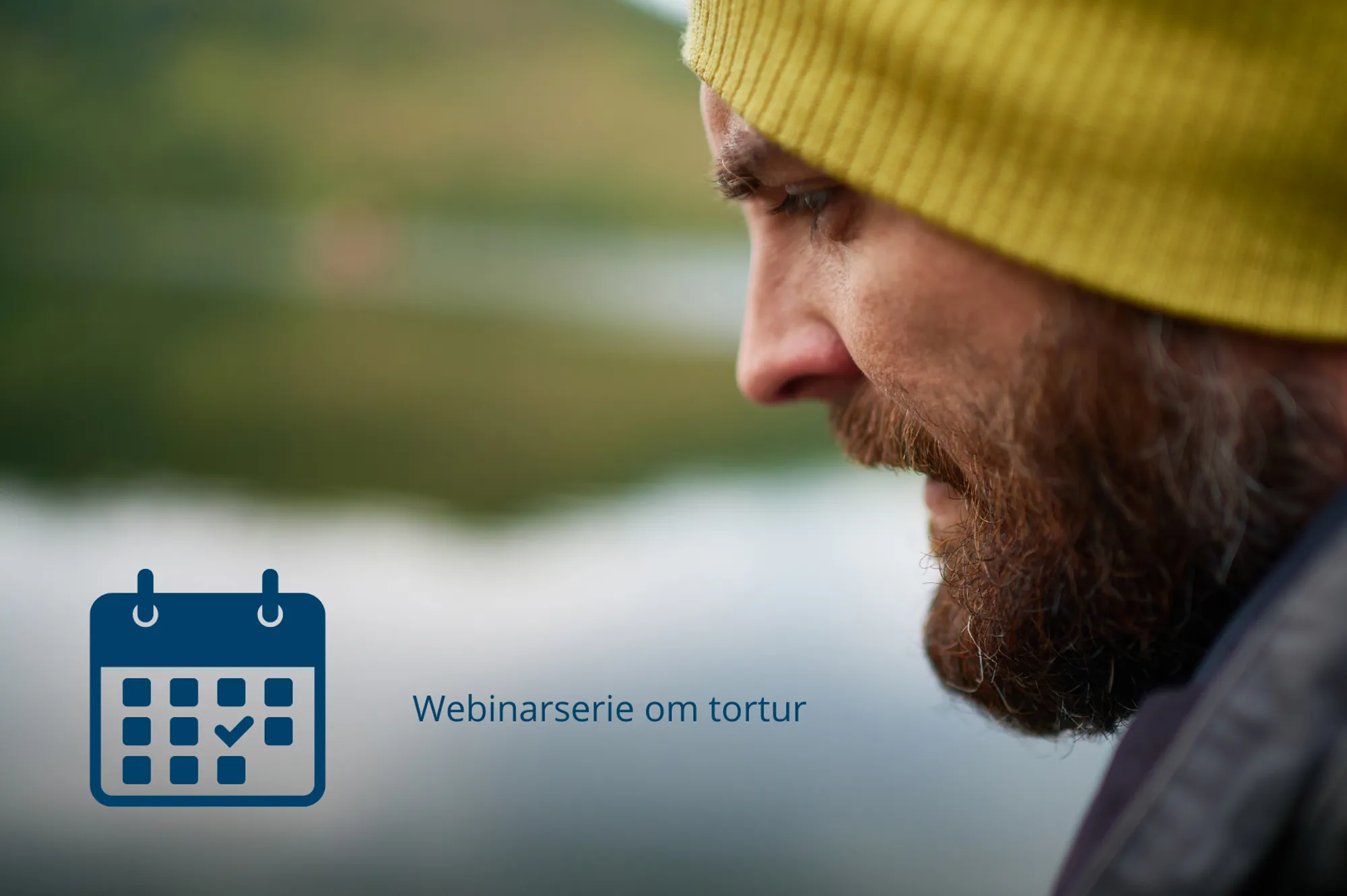 Ein mann med skjegg og lue, samt bilete av eit kalenderikon