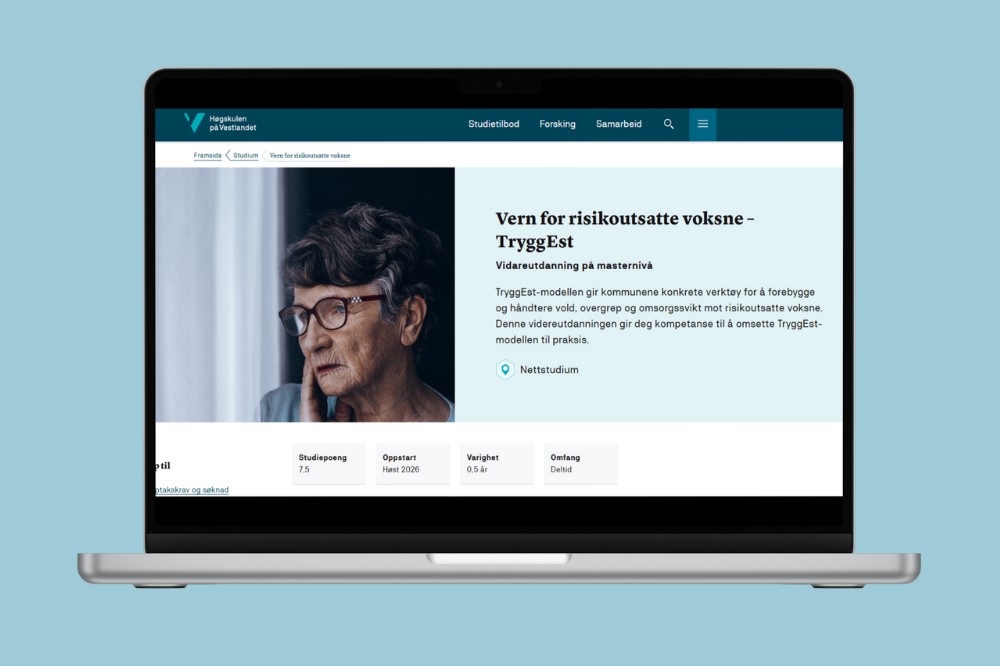 PC-skjerm som viser nettsida til vidareutdanning om tryggest-modellen