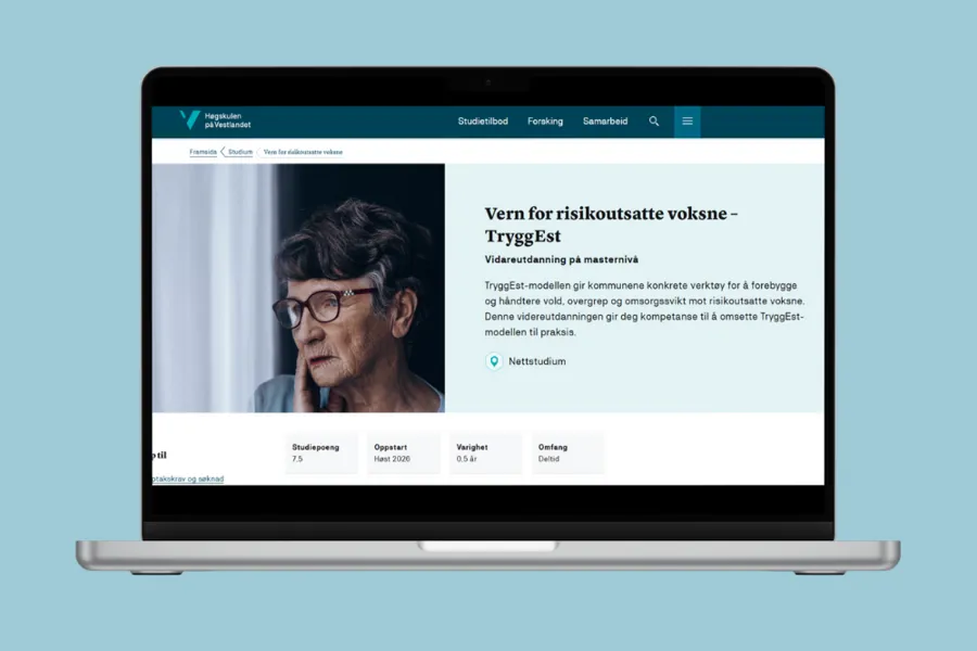 PC-skjerm som viser nettsida til vidareutdanning om tryggest-modellen
