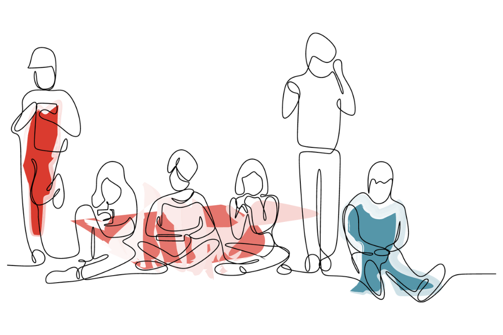 Illustrasjon av ei gruppe unge saman