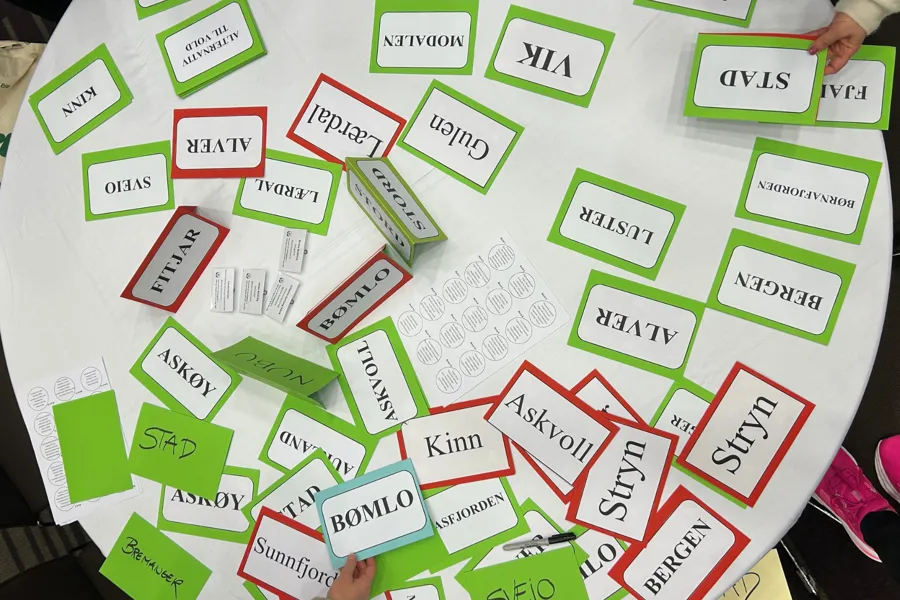 Namnelappar som viser kommunane som er med i nettverket