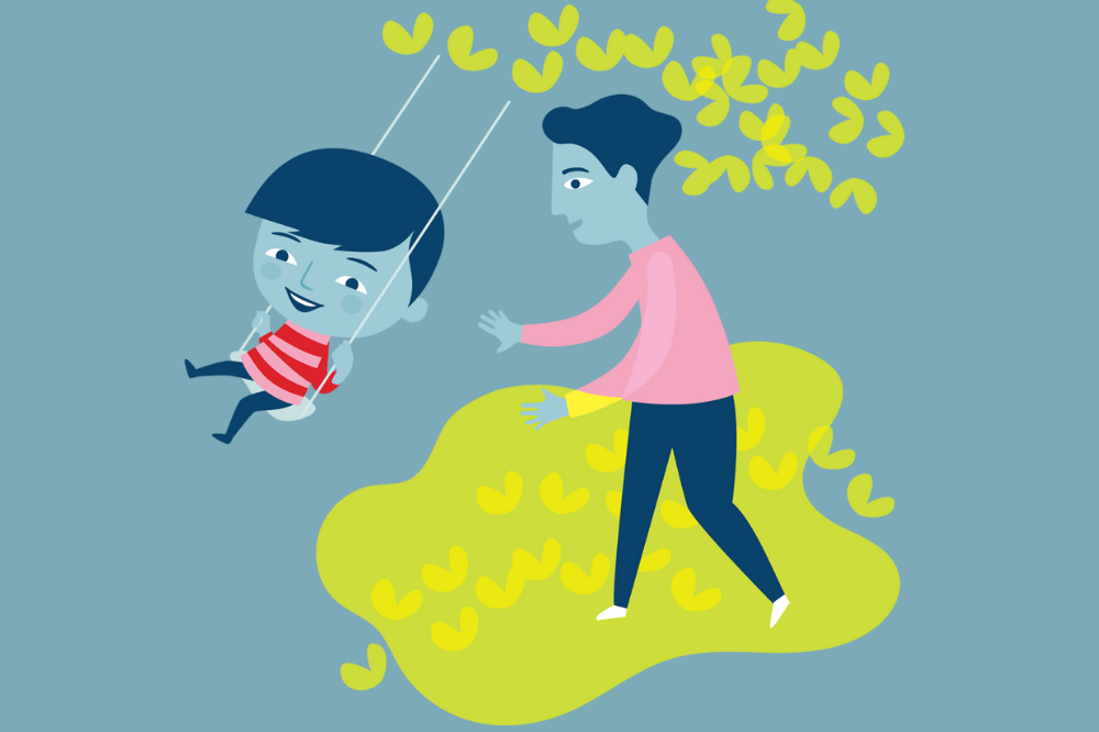 Ein vaksen som leikar med eit barn.