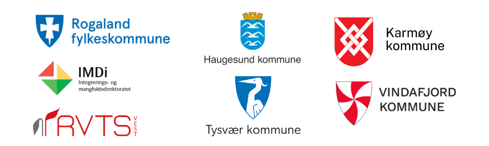Logoane til IMDI, RVTS Vest, Rogaland fylkeskommune, Karmøy kommune, Vindafjord kommune, Tysvær kommune, Haugesund kommune