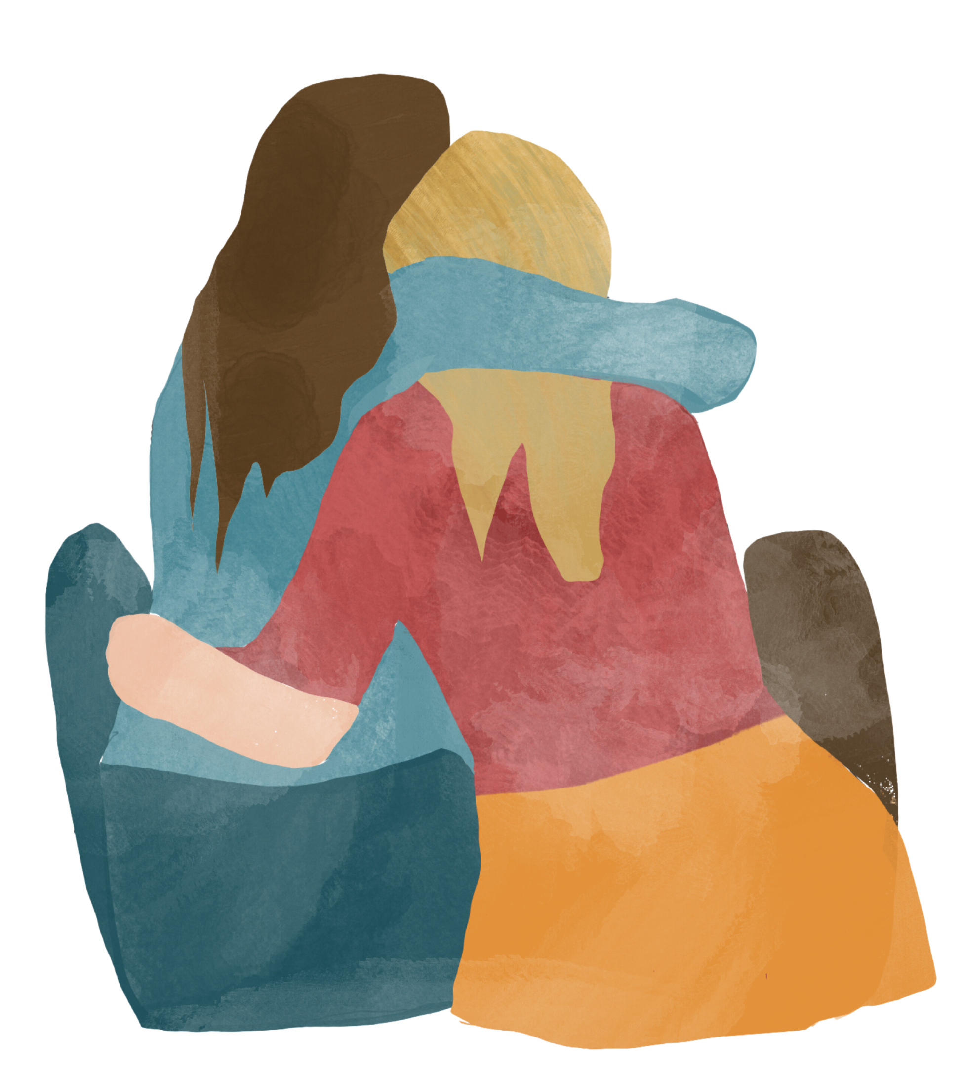 To damer, sett bakfrå, som held rundt kvarandre