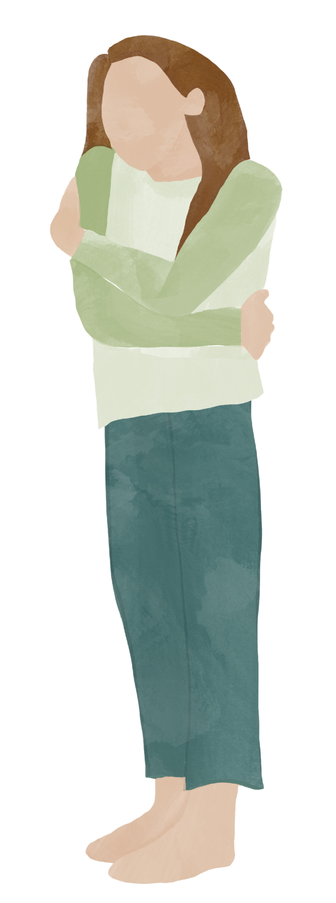 Eit nærbilete av ein menneskekropp som held rundt seg sjølv