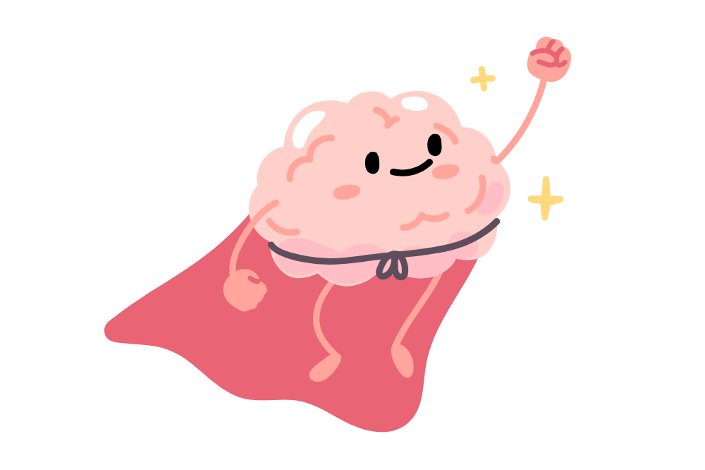 Illustrasjon av ein hjerne med supermannkappe