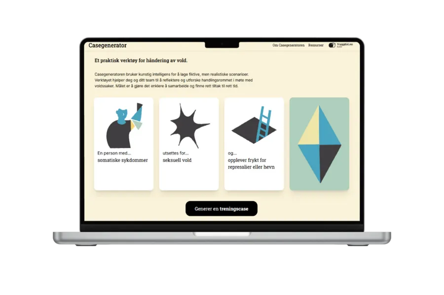 Bærbar PC som viser eit bilde av nettsida casegenerator.no