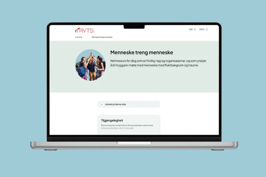 Bærbar PC som viser nettressursen Menneske treng menneske